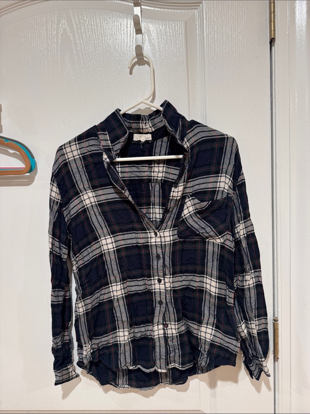 Garage Navy and White Plaid Button-Up Shirt